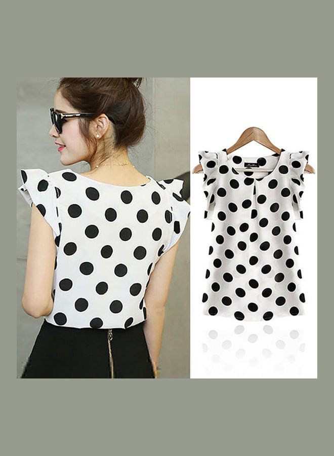 Women's Casual Polka Dot Chiffon Summer Short Sleeve Tops white  - Image 3