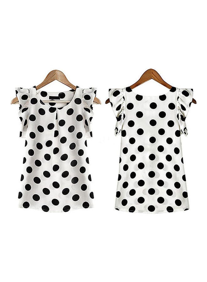 Women's Casual Polka Dot Chiffon Summer Short Sleeve Tops white  - Image 5