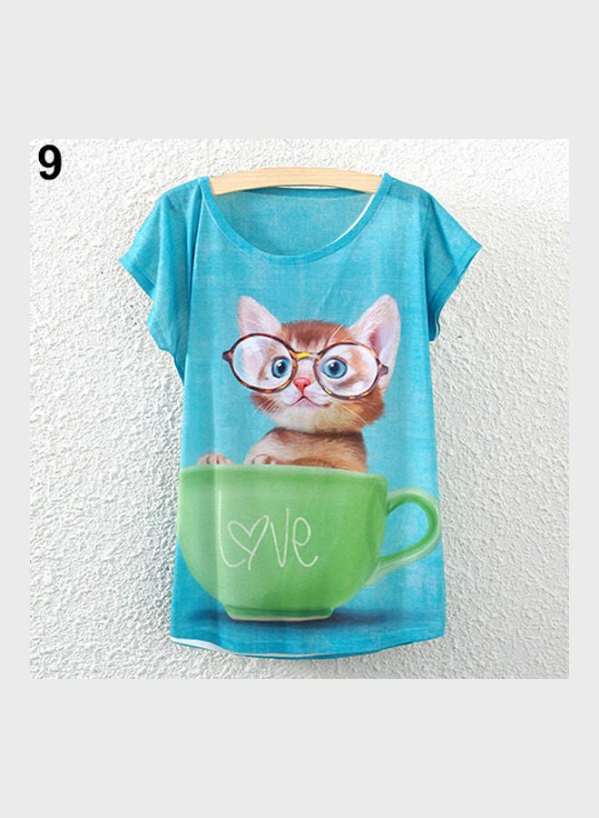 Girl's Cat Owl Flower Lion Eiffel Tower Batwing Short Sleeves Loose Tops T-Shirt 9  - Image 1