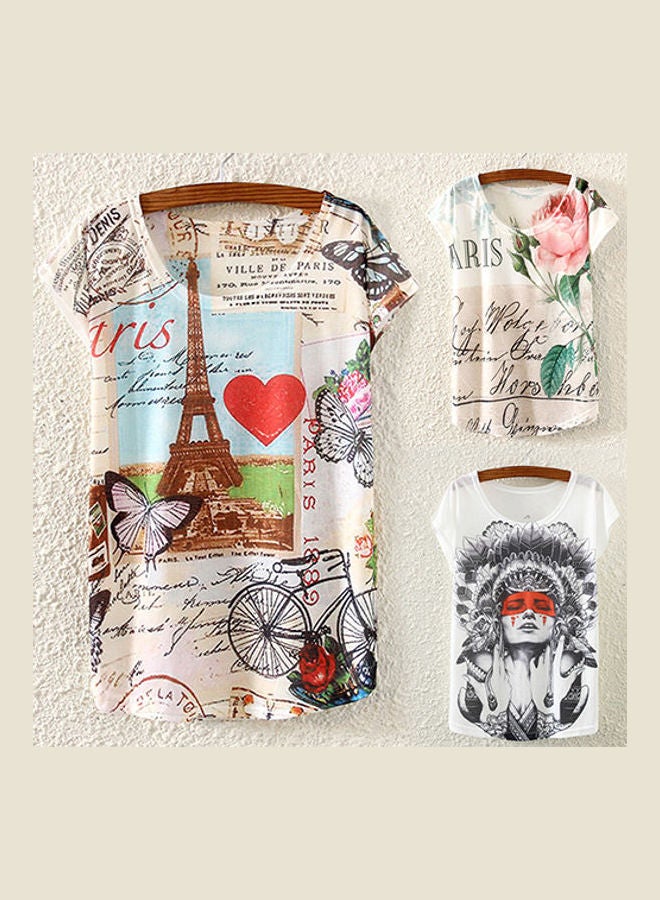 Girl's Cat Owl Flower Lion Eiffel Tower Batwing Short Sleeves Loose Tops T-Shirt 9  - Image 2
