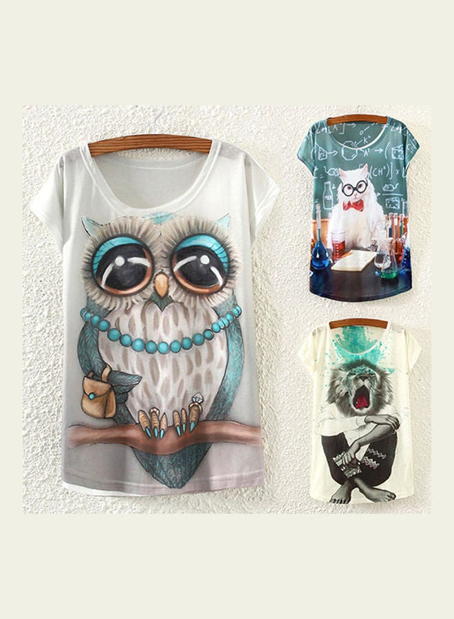 Girl's Cat Owl Flower Lion Eiffel Tower Batwing Short Sleeves Loose Tops T-Shirt 9  - Image 3