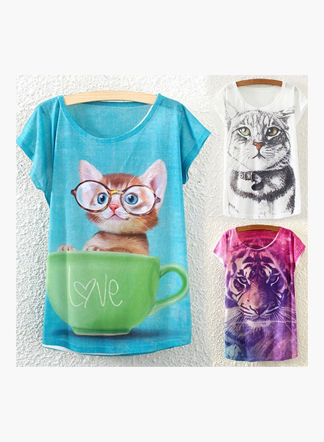 Girl's Cat Owl Flower Lion Eiffel Tower Batwing Short Sleeves Loose Tops T-Shirt 9  - Image 4