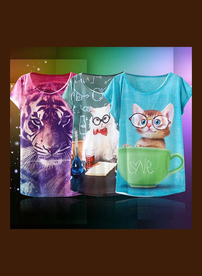 Girl's Cat Owl Flower Lion Eiffel Tower Batwing Short Sleeves Loose Tops T-Shirt 9  - Image 5