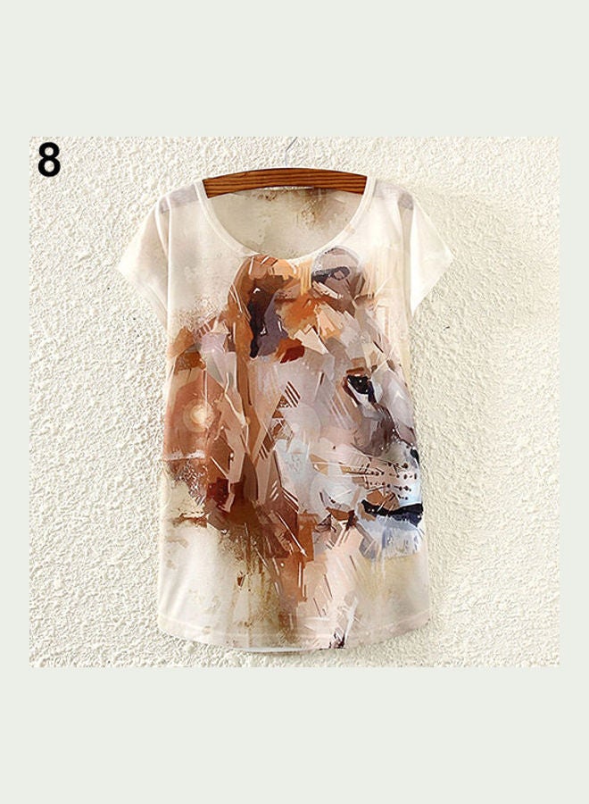 Girl's Cat Owl Flower Lion Eiffel Tower Batwing Short Sleeves Loose Tops T-Shirt 8  - Image 1