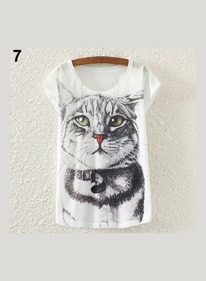 Girl's Cat Owl Flower Lion Eiffel Tower Batwing Short Sleeves Loose Tops T-Shirt 7  - Image 1