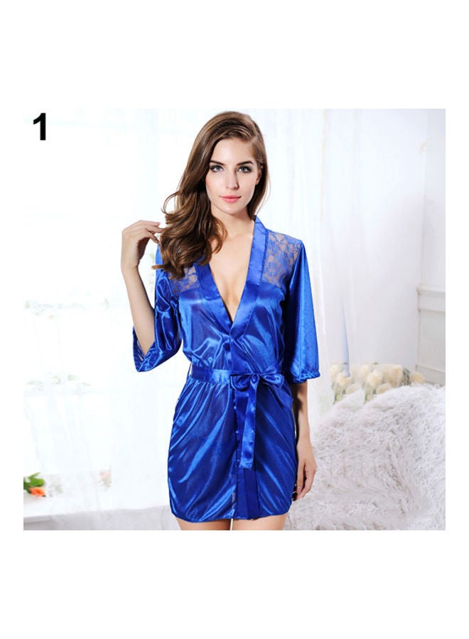 Women's Bow Knot See Through Floral Print Baby Doll Robe Sleepwear Nightdress Purple - Image 5