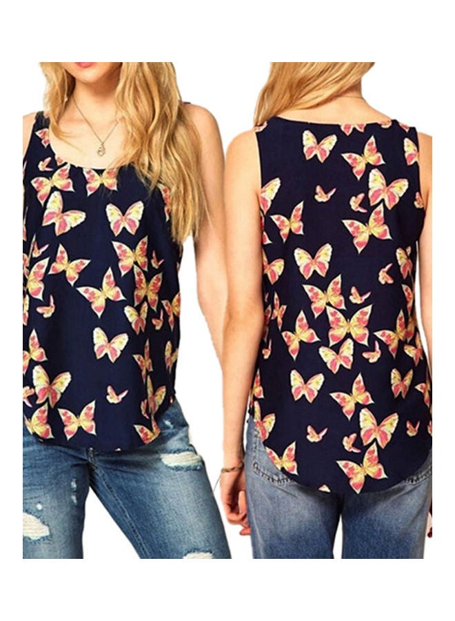 Women's Butterfly Print Chiffon Blouse Sleeveless Summer Casual Tank Top Multicolour  - Image 1