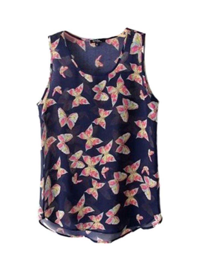 Women's Butterfly Print Chiffon Blouse Sleeveless Summer Casual Tank Top Multicolour  - Image 2