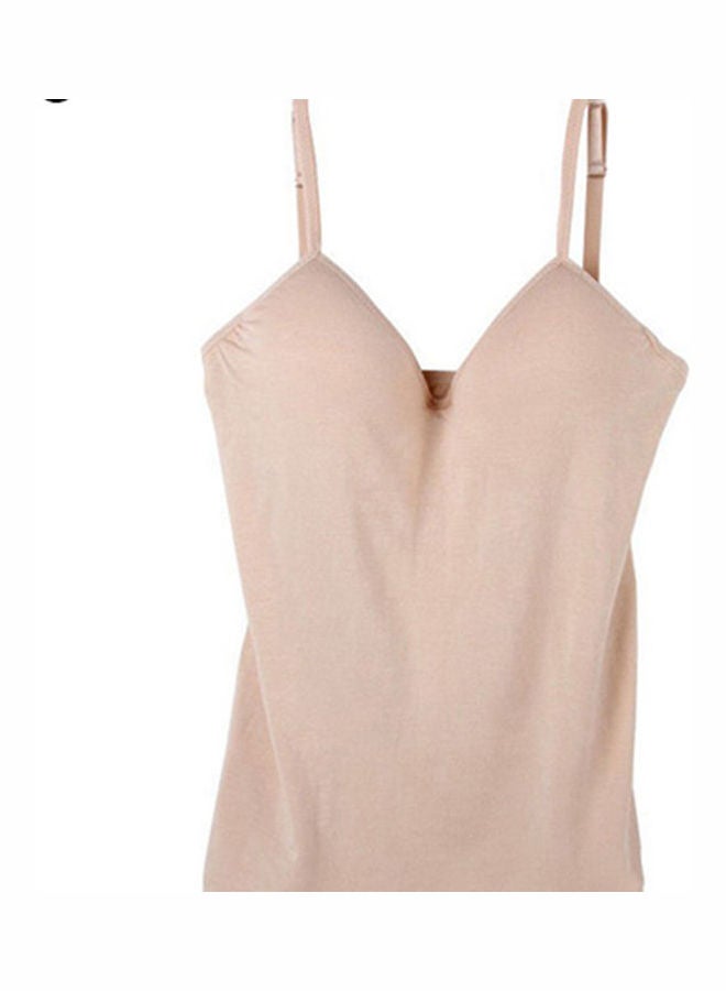 Modal Adjustable Strap Built In Bra Padded Self Mold Bra Tank Top Camisole Beige - Image 1