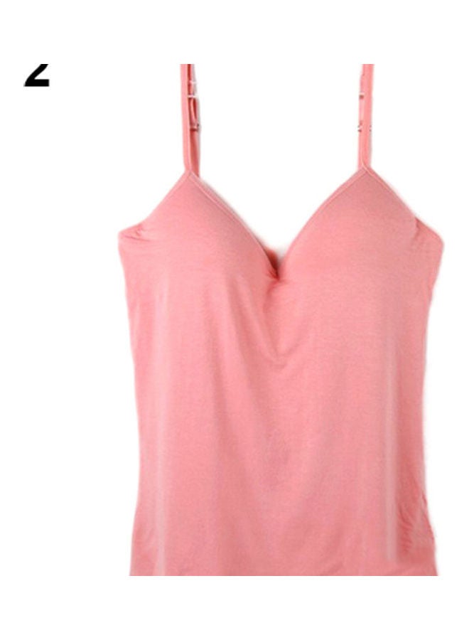 Modal Adjustable Strap Built In Bra Padded Self Mold Bra Tank Top Camisole Pink - Image 1