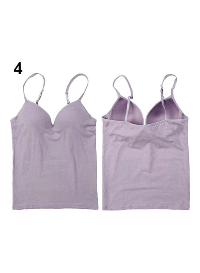 Modal Adjustable Strap Built In Bra Padded Self Mold Bra Tank Top Camisole Light Purple  - Image 1