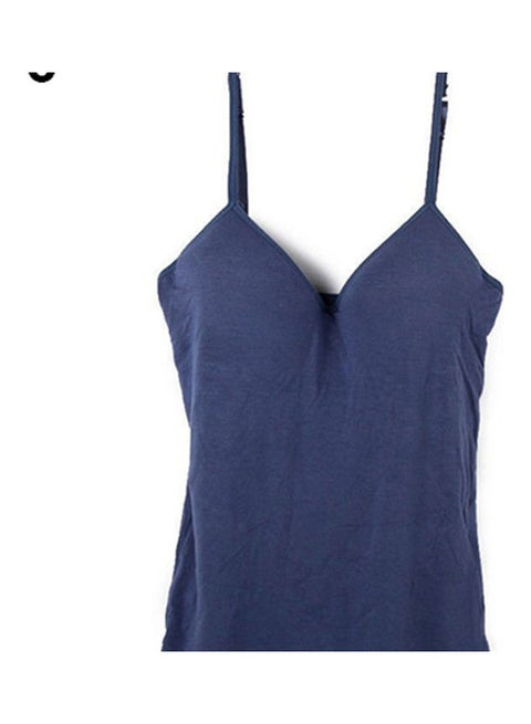 Modal Adjustable Strap Built In Bra Padded Self Mold Bra Tank Top Camisole Dark Blue