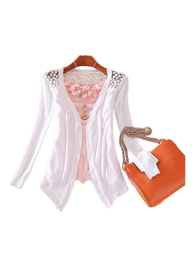 Women’s Lace Sweet Candy Colour Crochet Knit Blouse Top Coat Sweater Cardigan Purple  - Image 3