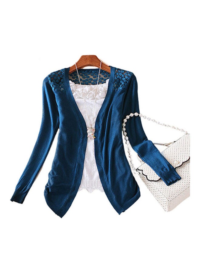 Women’s Lace Sweet Candy Colour Crochet Knit Blouse Top Coat Sweater Cardigan Navy  - Image 1