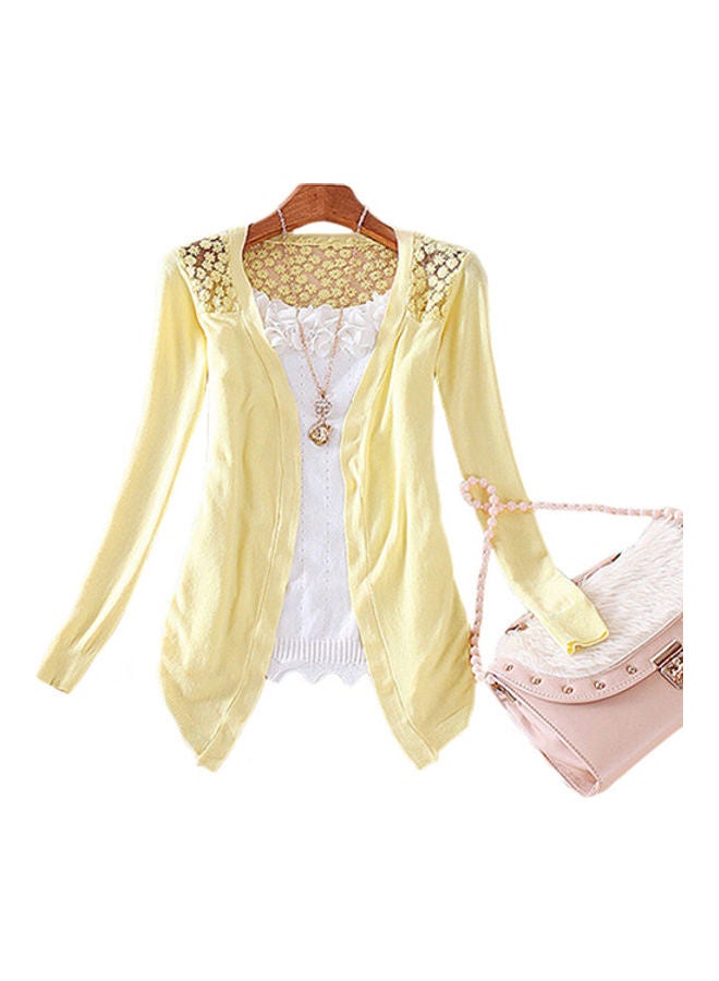 Women’s Lace Sweet Candy Colour Crochet Knit Blouse Top Coat Sweater Cardigan Yellow  - Image 1
