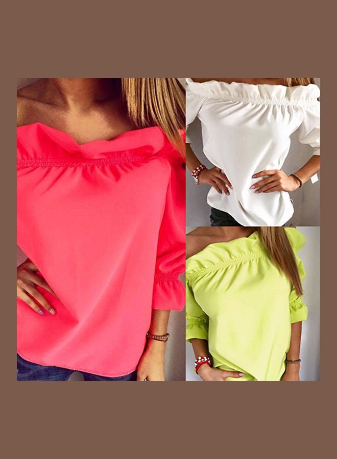 Fashion Lady Women Lotus Leaf Collar Pure Color Off-Shoulder Party Top Blouse Yellow  - Image 1