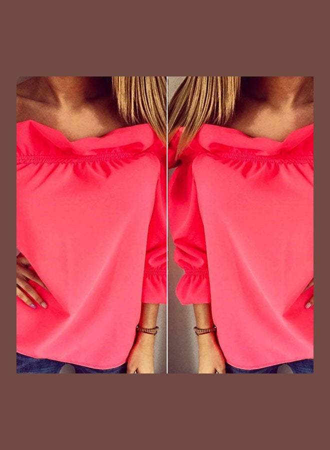 Fashion Lady Women Lotus Leaf Collar Pure Color Off-Shoulder Party Top Blouse Yellow  - Image 2