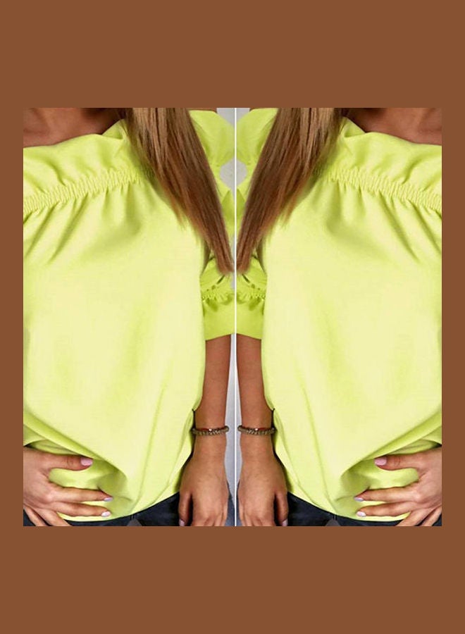 Fashion Lady Women Lotus Leaf Collar Pure Color Off-Shoulder Party Top Blouse Yellow  - Image 3