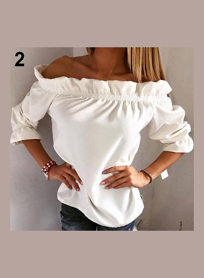 Fashion Lady Women Lotus Leaf Collar Pure Color Off-Shoulder Party Top Blouse Yellow  - Image 5