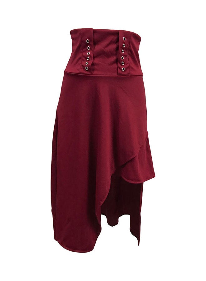 Women's Fashion Summer Bandage Black High Waist Dress Long Skirt Wine Red - Image 4