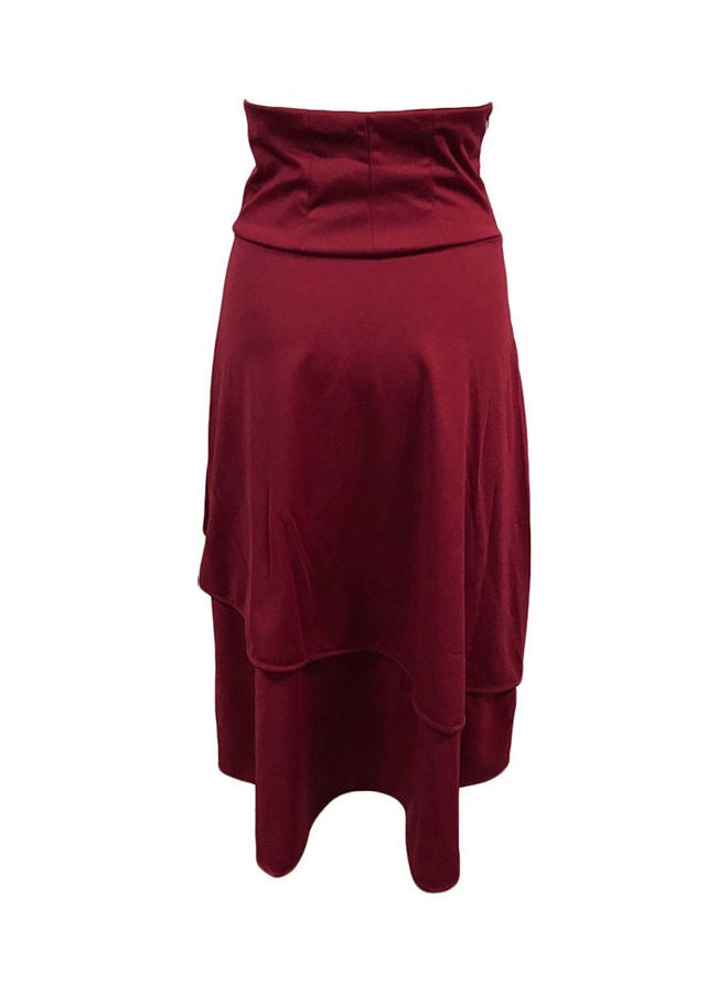 Women's Fashion Summer Bandage Black High Waist Dress Long Skirt Wine Red - Image 5
