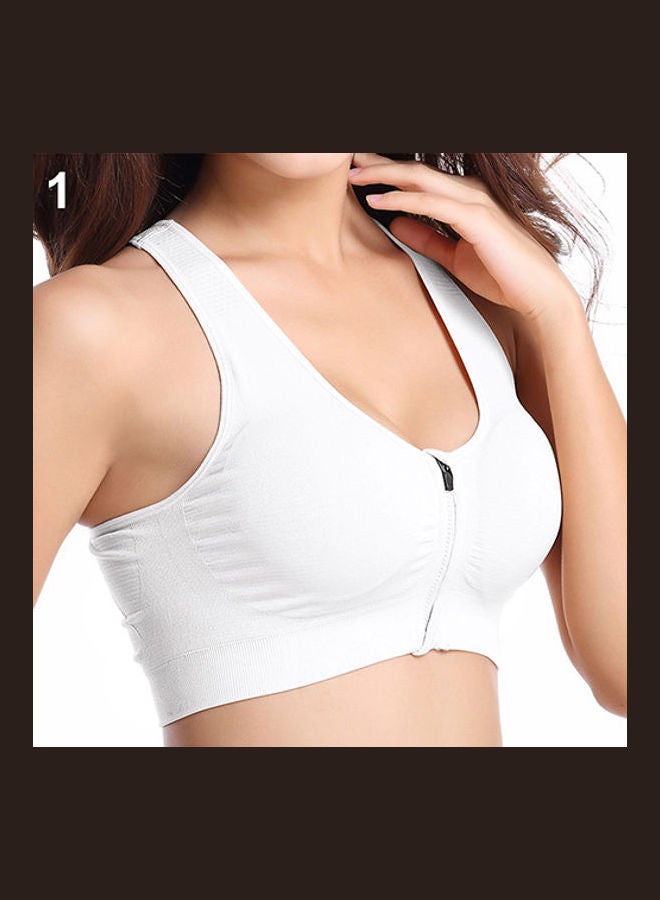 Women Sport Bra Zipper Stretch Running Gym Yoga Push UP Padded Fitness Tank Top Beige  - Image 2