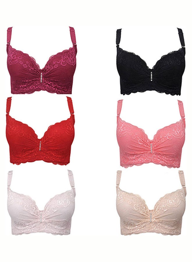Women's Fashion Cotton Lace Bra Large Size Gather Brassiere Underwear Wine Red  - Image 1