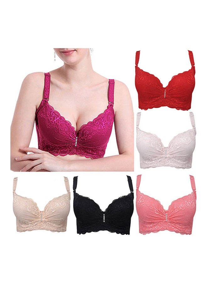 Women's Fashion Cotton Lace Bra Large Size Gather Brassiere Underwear Wine Red  - Image 2