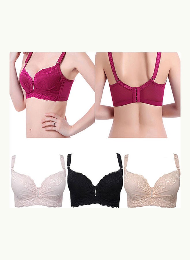 Women's Fashion Cotton Lace Bra Large Size Gather Brassiere Underwear Wine Red  - Image 3