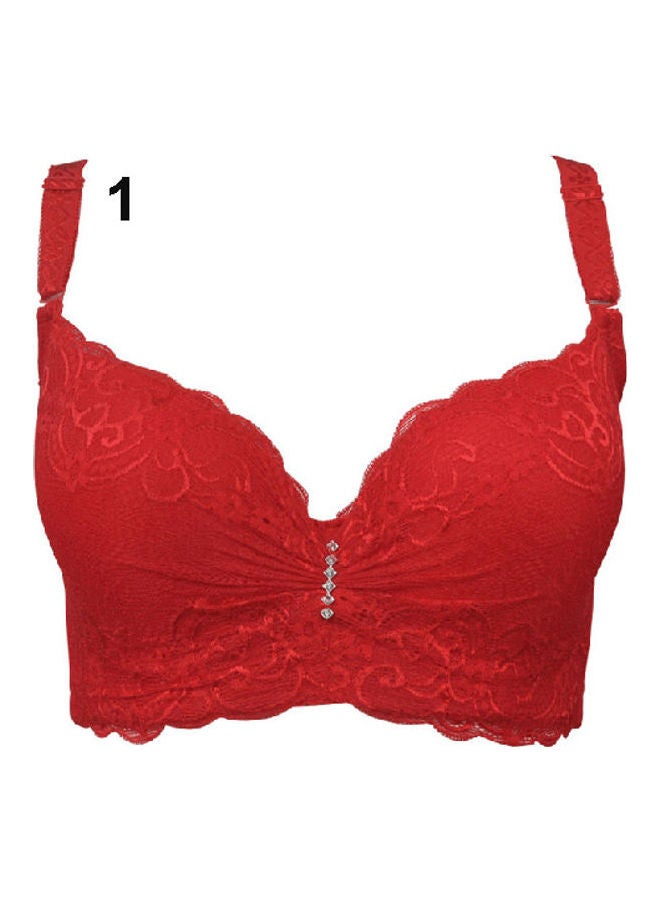 Women's Fashion Cotton Lace Bra Large Size Gather Brassiere Underwear Wine Red  - Image 5