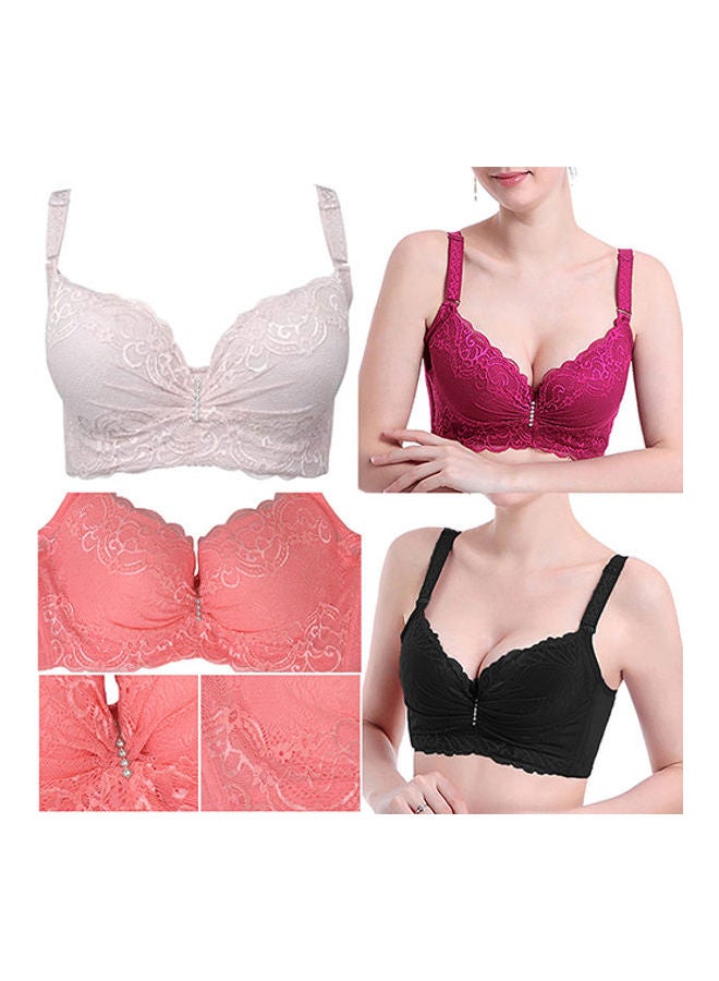 Women's Fashion Cotton Lace Bra Large Size Gather Brassiere Underwear Wine Red  - Image 4