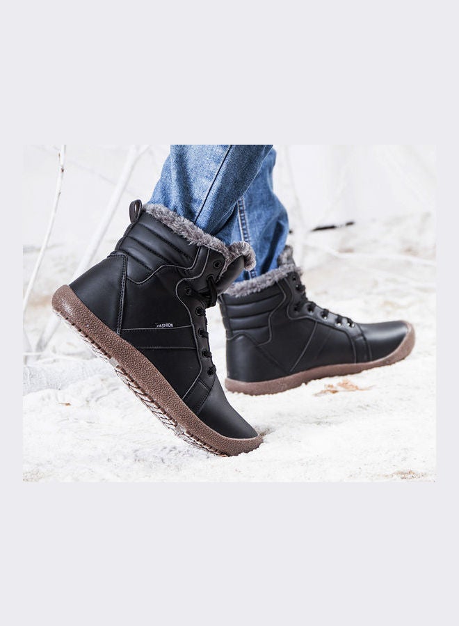 Beauenty Warm Leather Plush Thick Medium Tube Soft Anti Slip Snow Boots Black - Image 4