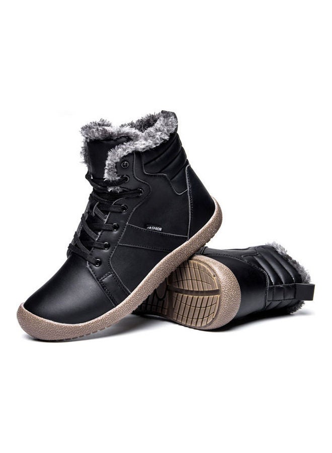 Beauenty Warm Leather Plush Thick Medium Tube Soft Anti Slip Snow Boots black - Image 1