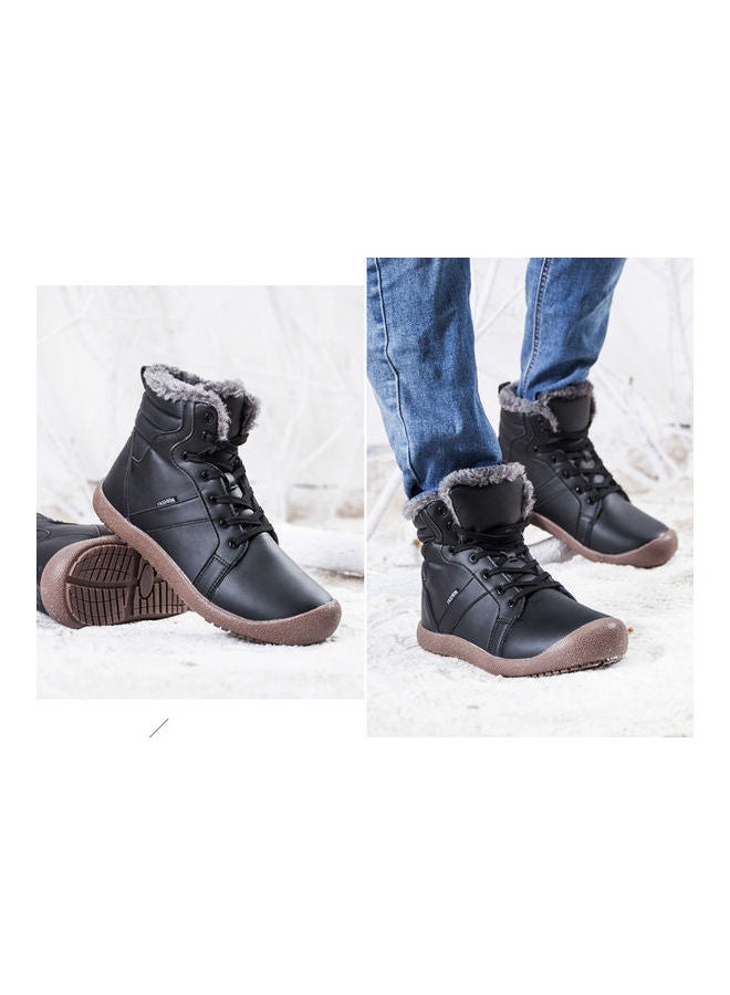 Beauenty Warm Leather Plush Thick Medium Tube Soft Anti Slip Snow Boots black - Image 3