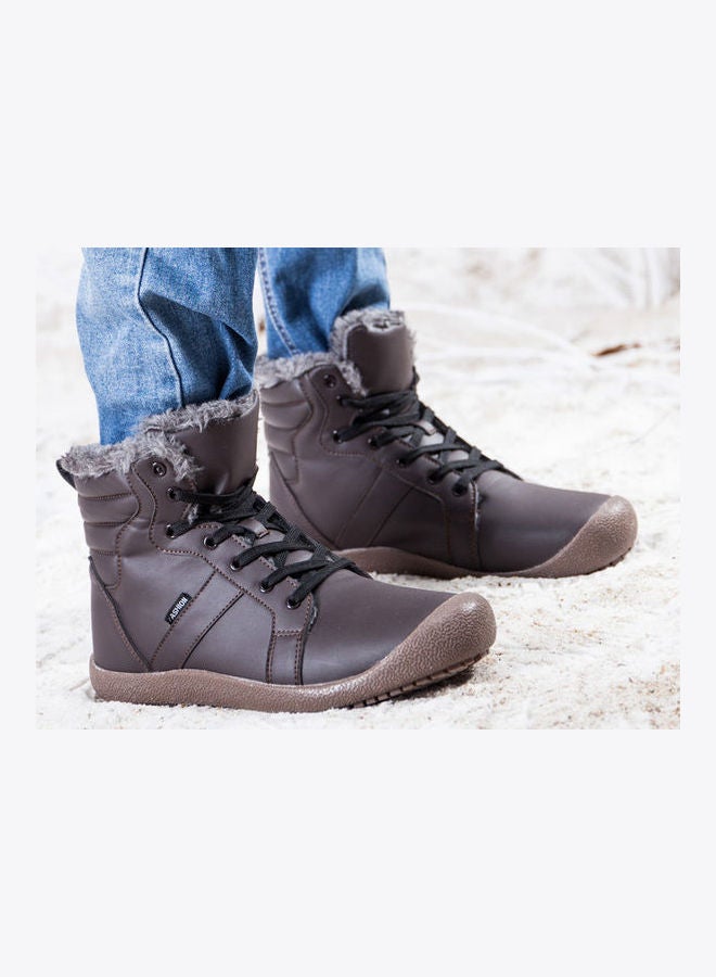 Beauenty Warm Leather Plush Thick Medium Tube Soft Anti Slip Snow Boots brown - Image 4