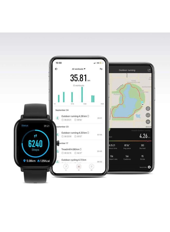 Amazfit - 200.0 mAh GTS Smart Watch With GPS Obsidian Black - Image 1