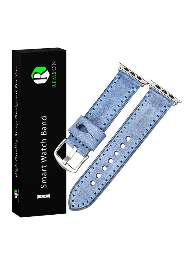 Remson Leather Strap Band for Apple Watch Series 6 / SE / Series 5 Light Blue - Image 1
