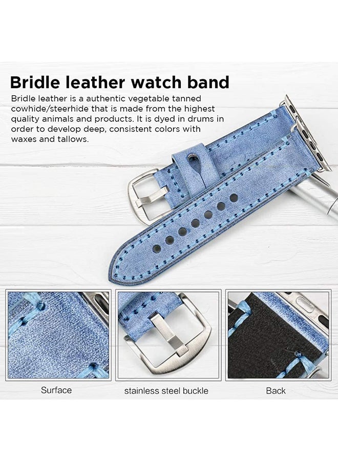 Remson Leather Strap Band for Apple Watch Series 6 / SE / Series 5 Light Blue - Image 2