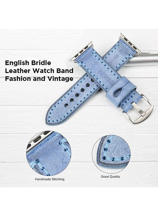 Remson Leather Strap Band for Apple Watch Series 6 / SE / Series 5 Light Blue - Image 4