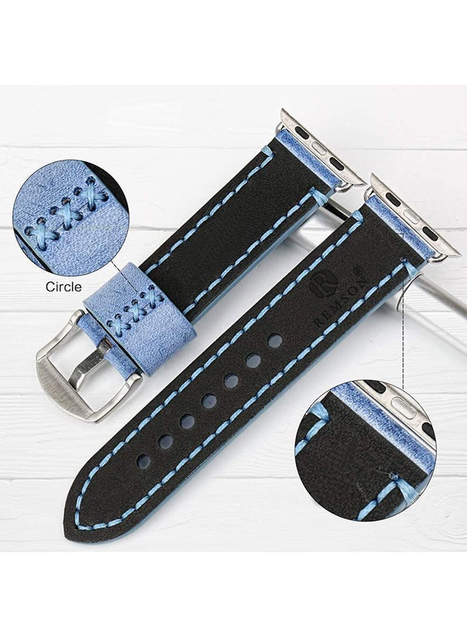 Remson Leather Strap Band for Apple Watch Series 6 / SE / Series 5 Light Blue - Image 5