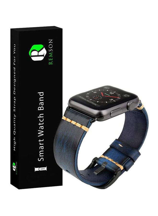 Remson Leather Waxing Oil Strap Band for Apple Watch Series 6 / SE / Series 5 Blue - Image 1