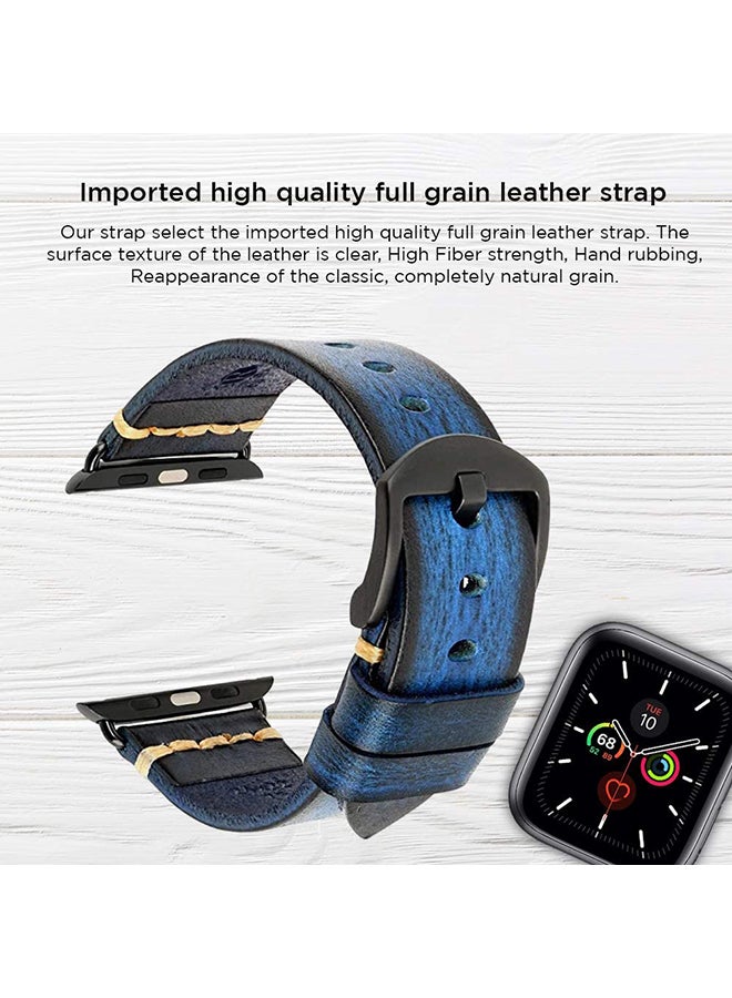 Remson Leather Waxing Oil Strap Band for Apple Watch Series 6 / SE / Series 5 Blue - Image 2