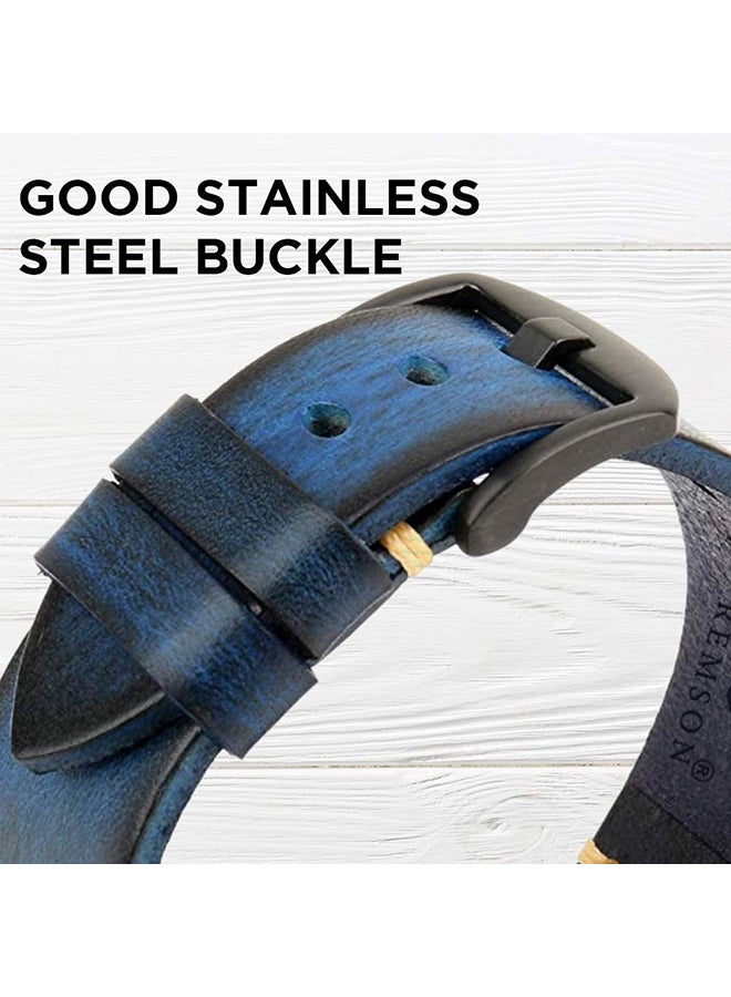 Remson Leather Waxing Oil Strap Band for Apple Watch Series 6 / SE / Series 5 Blue - Image 3