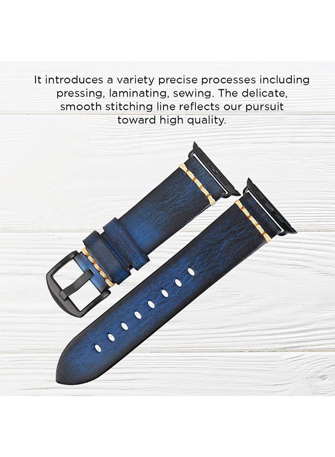 Remson Leather Waxing Oil Strap Band for Apple Watch Series 6 / SE / Series 5 Blue - Image 4