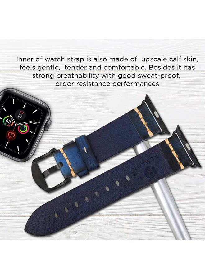 Remson Leather Waxing Oil Strap Band for Apple Watch Series 6 / SE / Series 5 Blue - Image 5