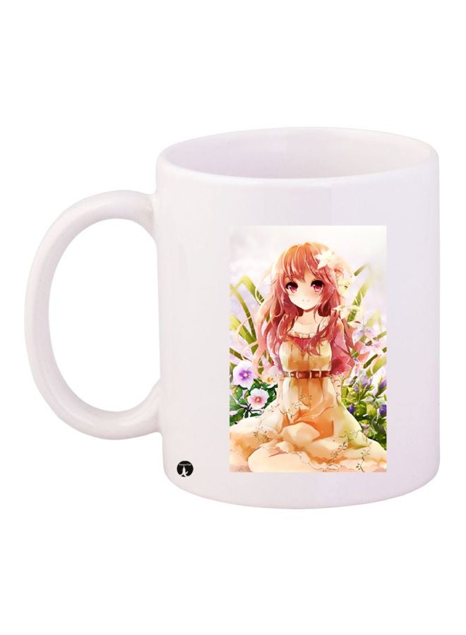 Anime Girl Printed Coffee Mug White/Green/Beige