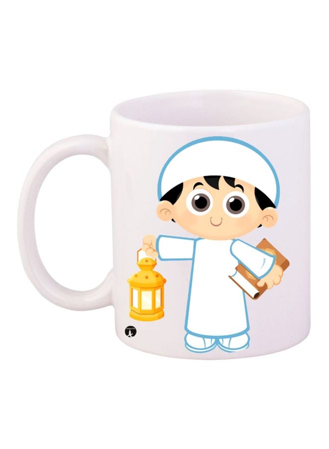 BP Cartoon Boy Printed Coffee Mug White/Yellow/Brown