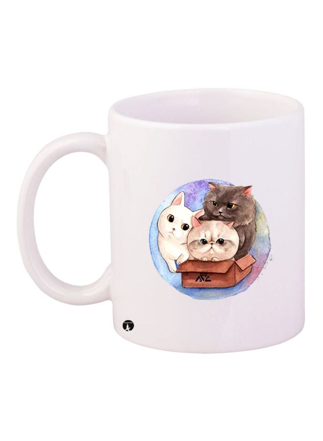 BP Cartoon Cats Printed Coffee Mug White/Brown/Black