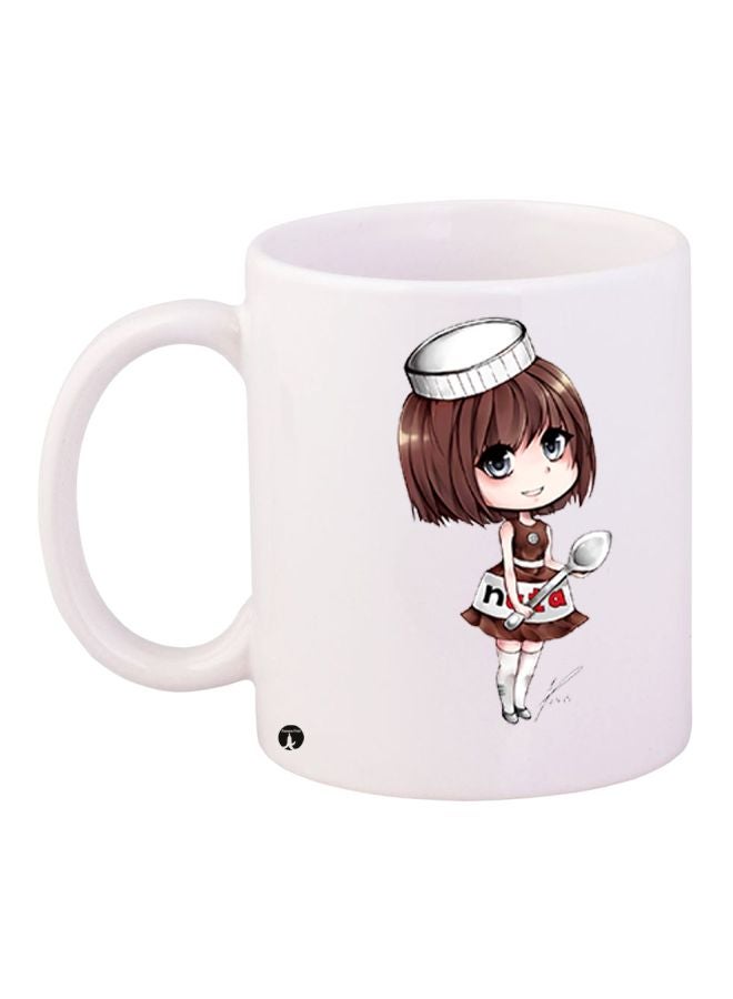 بي بي مج قهوة بطبعة رسومات كرتونية على شكل فتاة أبيض/بني/ بيج