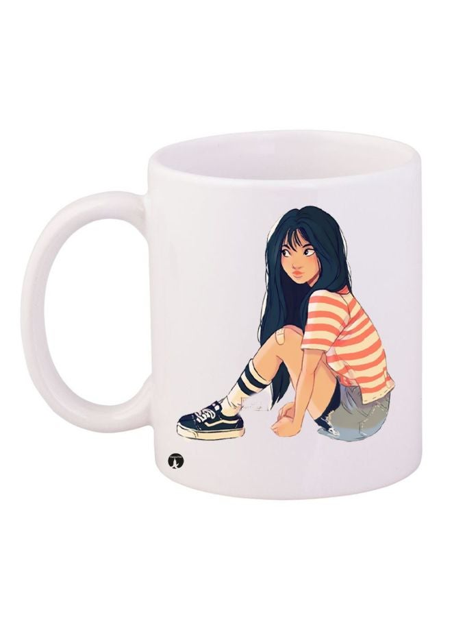 Cartoon Girl Printed Coffee Mug White/Orange/Black